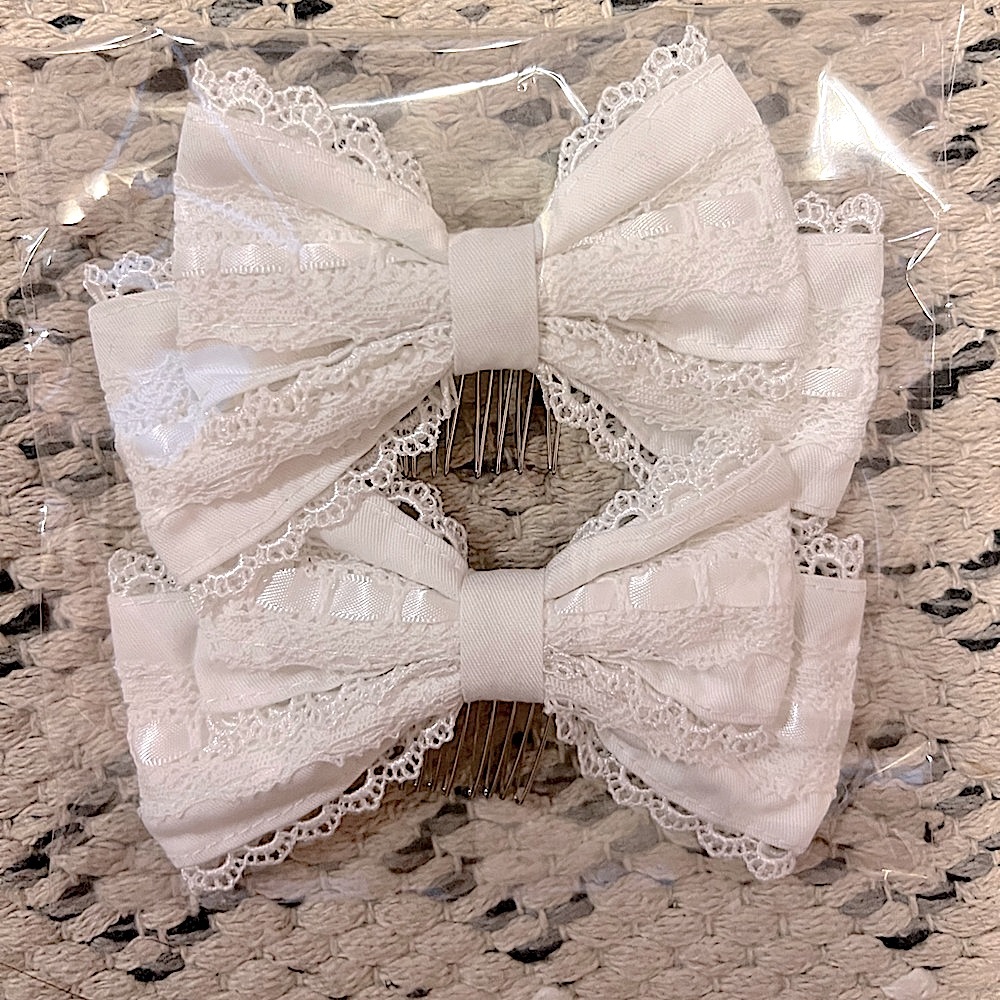 NWOT Rococo Classic Lolita Ribbon Bow Comb Set of 2 White x White